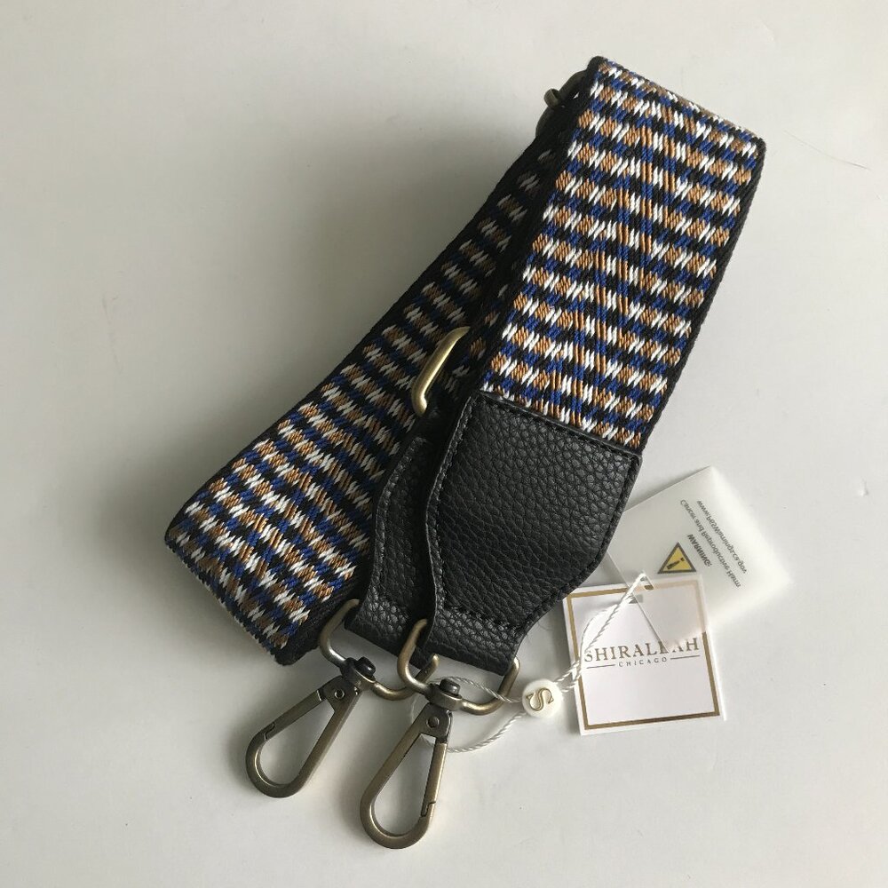 SHIRALEAH TRISTAN wide guitar strap for bag blue brown